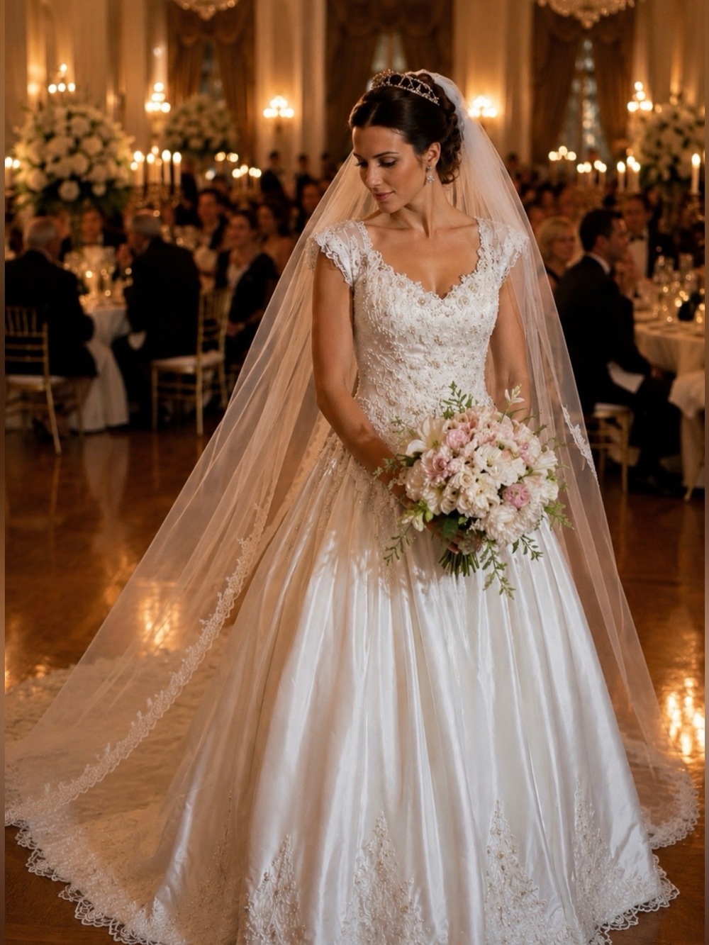 Nina Balducci White/Ivory Lace Applique  Wedding Gown